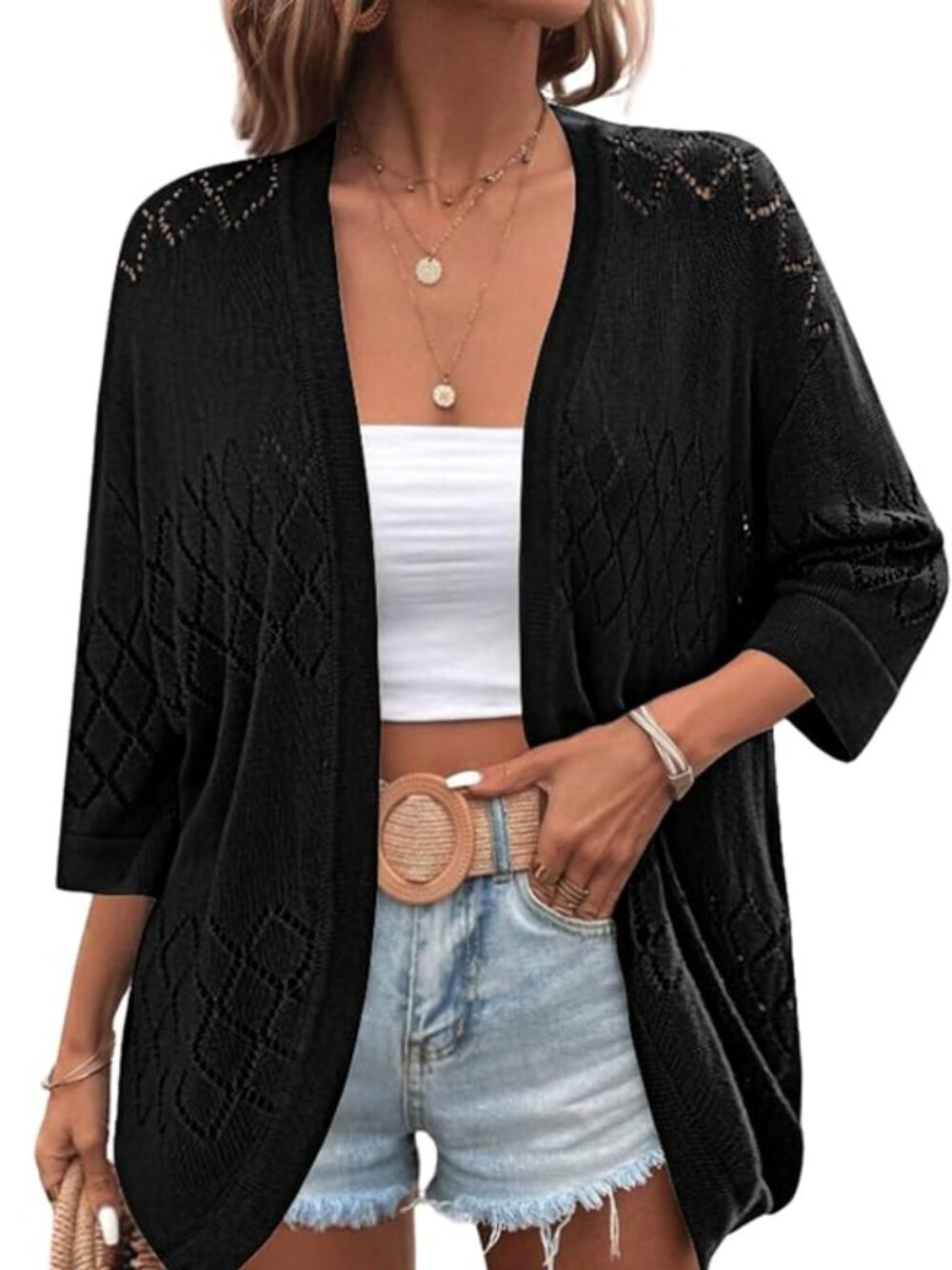 XL Lightweight  BLACK Crochet Cardigan Sweater Boho Cover Up  NWT  Zeagoo